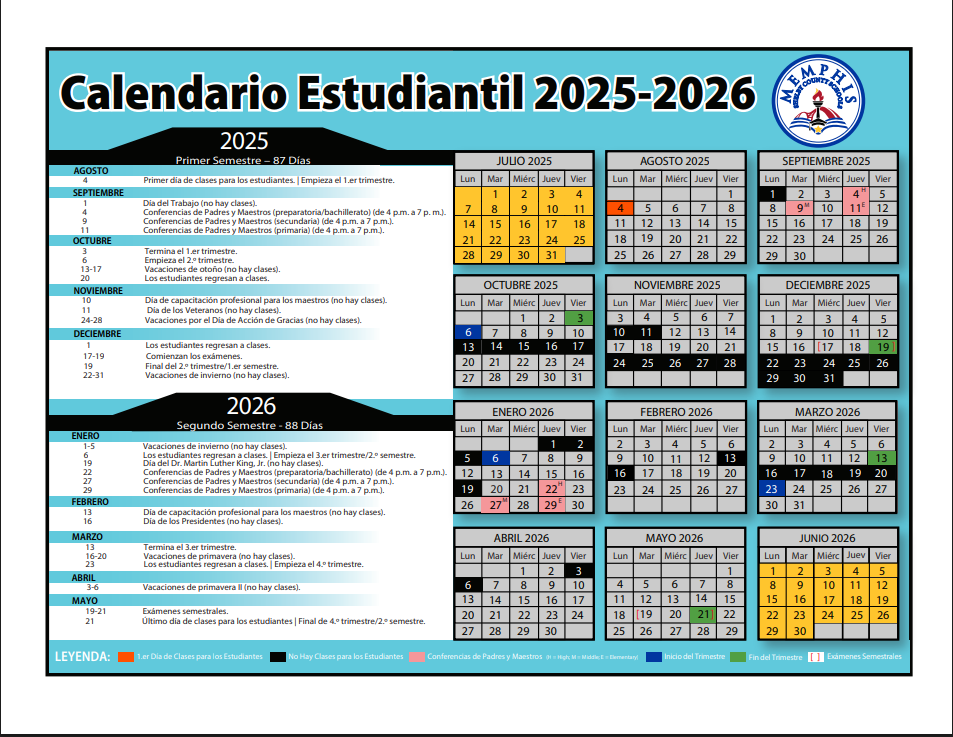  25-26 Student Calendar (Spanish)